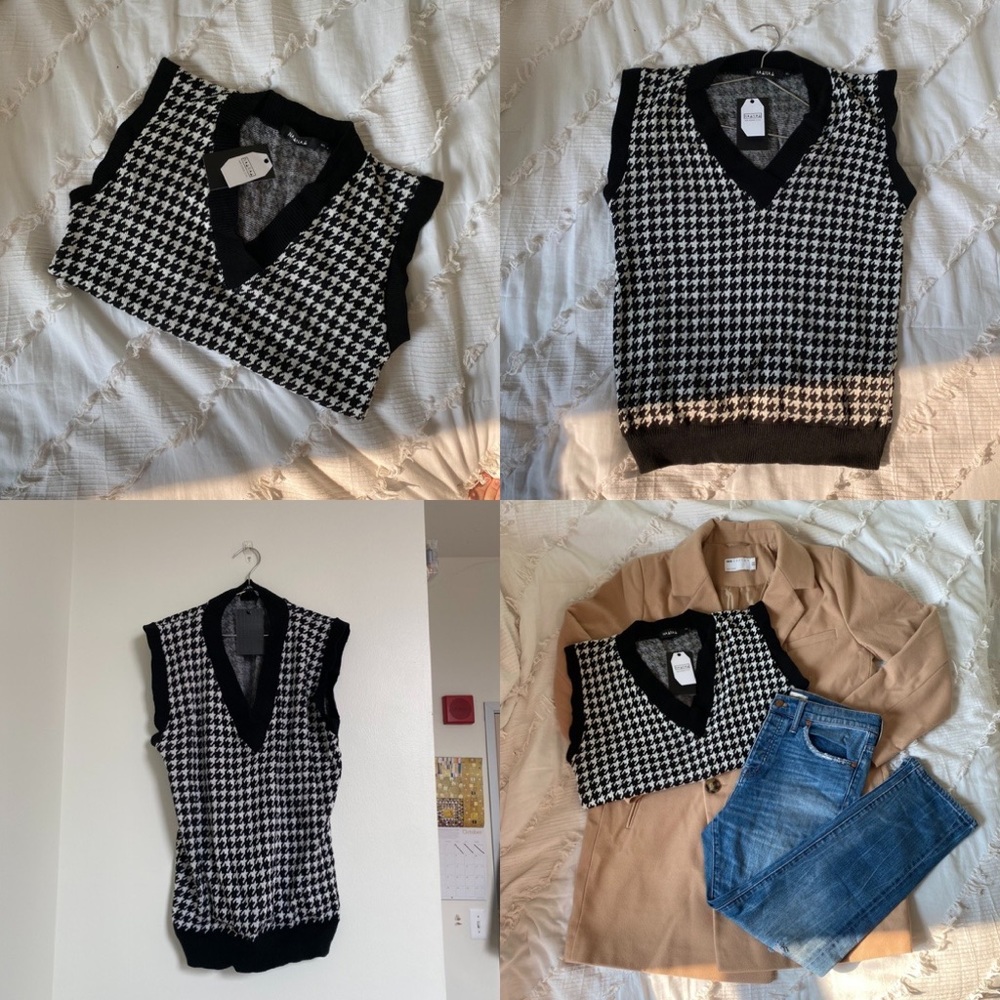 HOUNDSTOOTH black&white sweater vest sz M/L